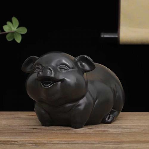 陶瓷黑猪摆件风水招财镇宅补角黑色生肖猪摆件