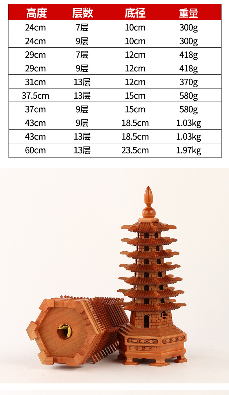 桃木文昌塔摆件